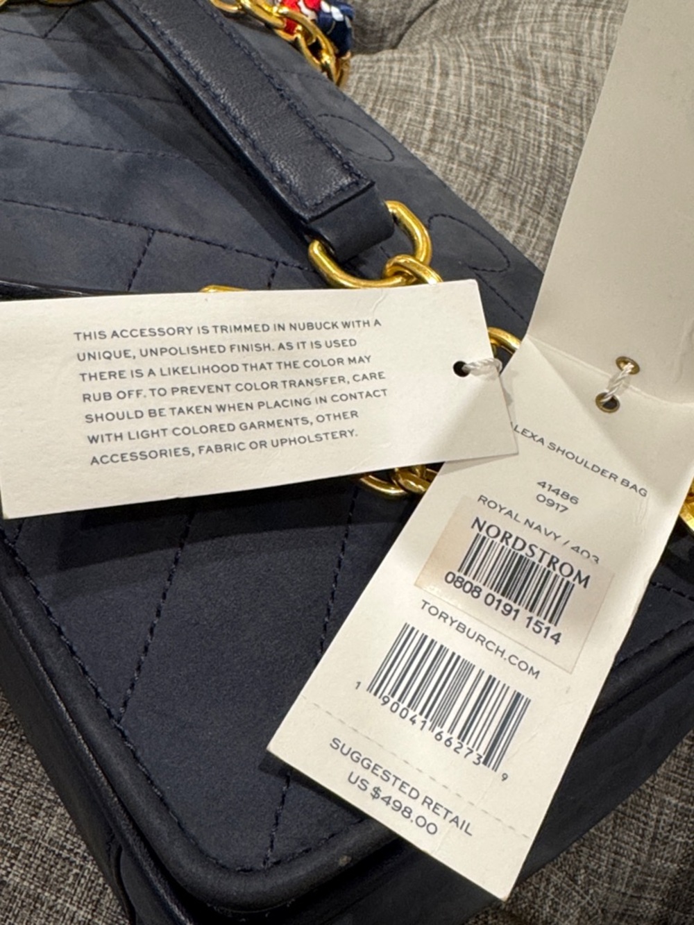 Tory Burch Bag Alexa Convertible Nubuck Suede Dark Navy Chevron Shoulder Bag - Picture 12 of 17